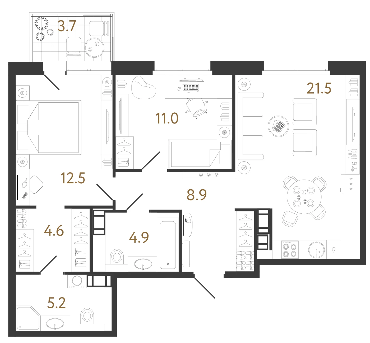 Планировка 2-комнатная 68,6 м² в жилом комплексе «Куинджи» — Жилой комплекс «Куинджи»