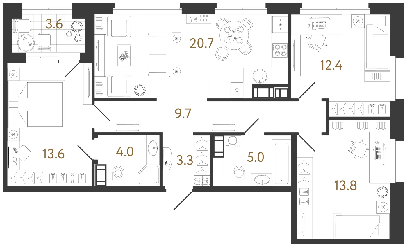 Планировка 3-комнатная 82,3 м² в жилом комплексе «Куинджи» — Жилой комплекс «Куинджи»