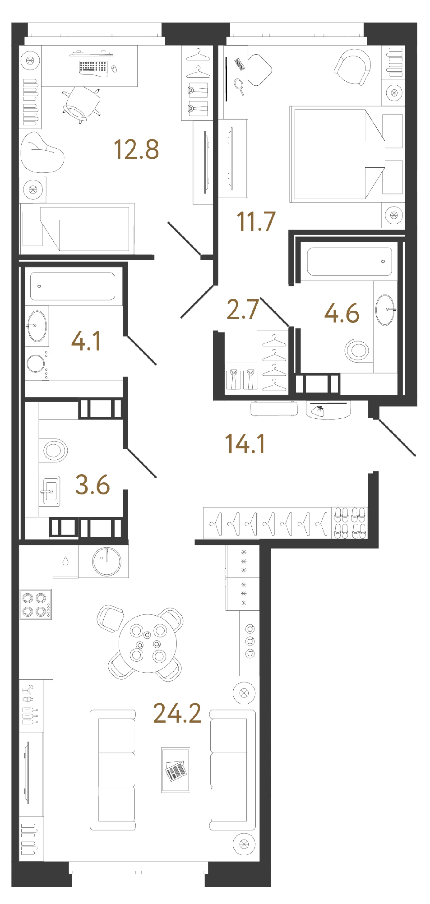 Планировка 2-комнатная 77,8 м² в жилом комплексе «Куинджи» — Жилой комплекс «Куинджи»
