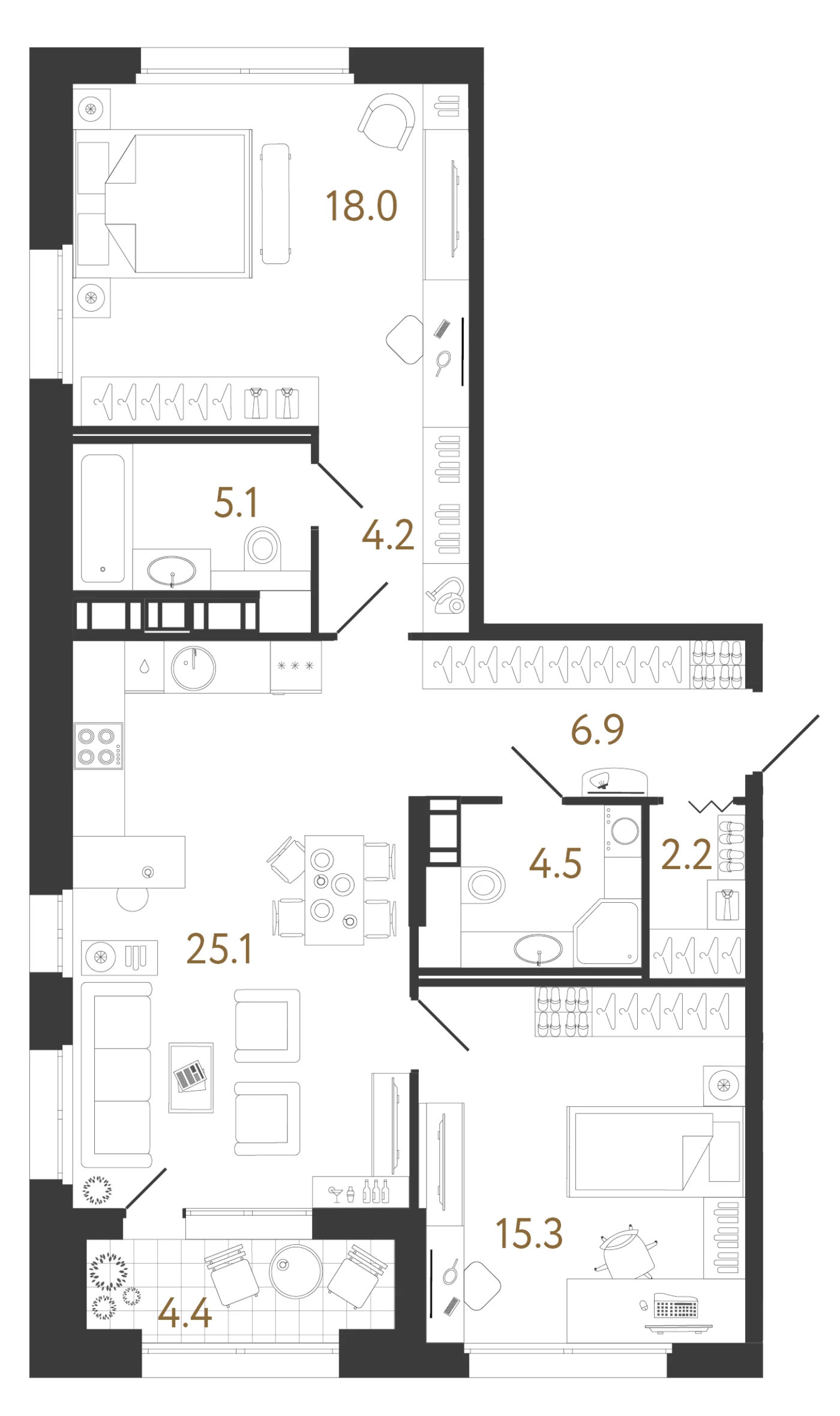 Планировка 2-комнатная 81,3 м² в жилом комплексе «Куинджи» — Жилой комплекс «Куинджи»