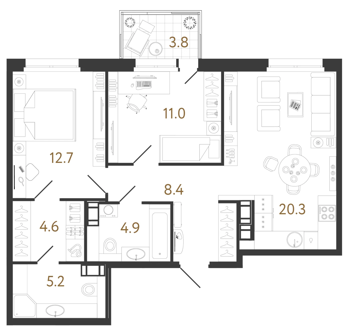 Планировка 2-комнатная 67,1 м² в жилом комплексе «Куинджи» — Жилой комплекс «Куинджи»