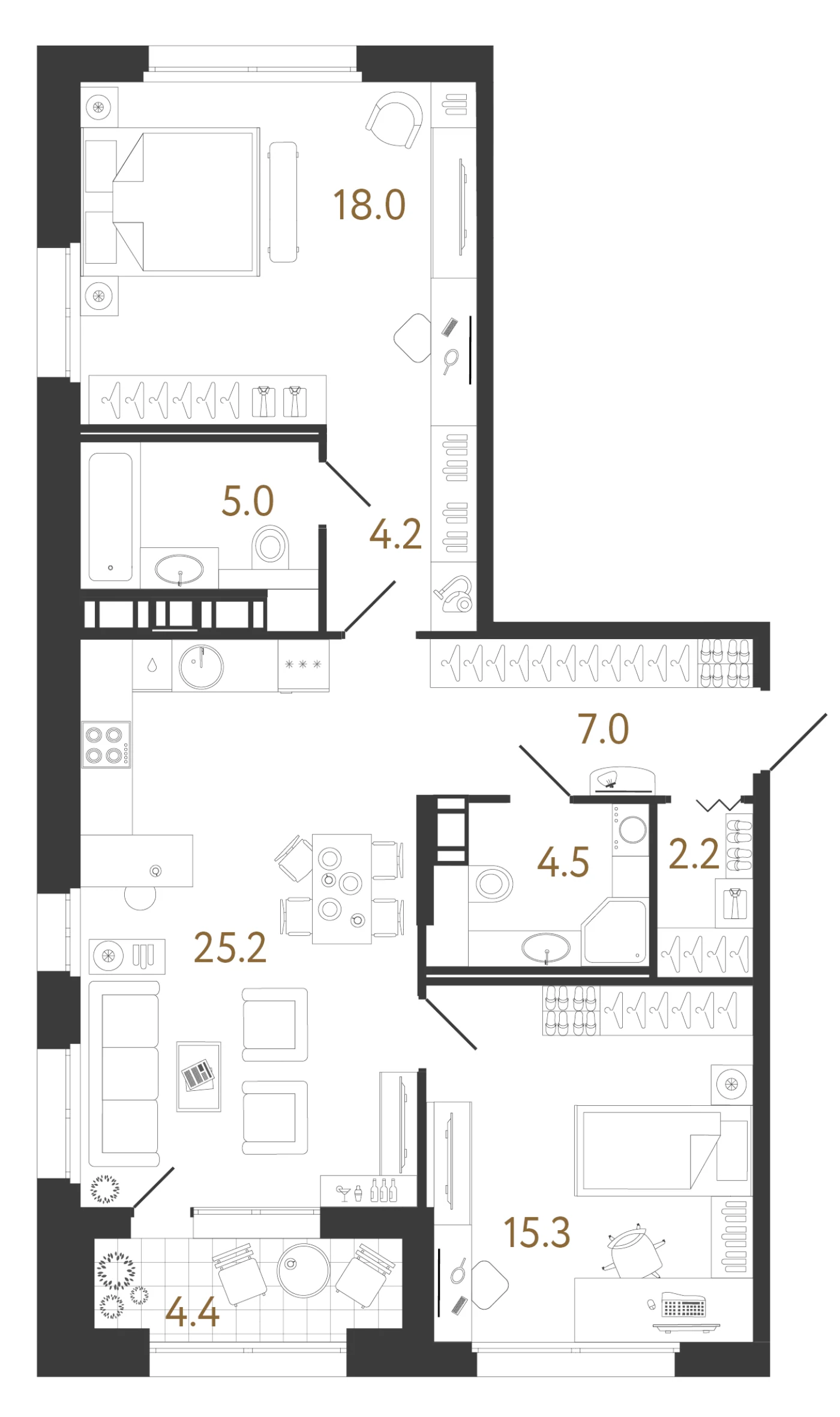 Планировка 2-комнатная 81,4 м² в жилом комплексе «Куинджи» — Жилой комплекс «Куинджи»
