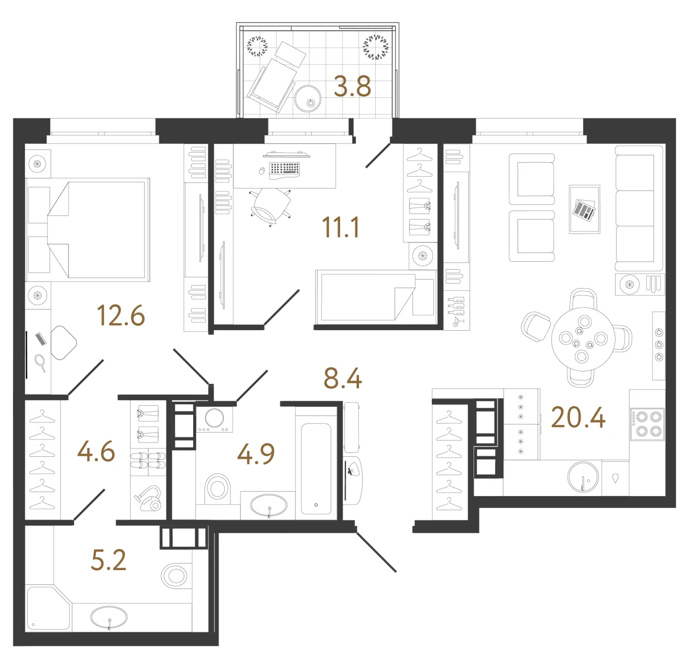 Планировка 2-комнатная 67,2 м² в жилом комплексе «Куинджи» — Жилой комплекс «Куинджи»