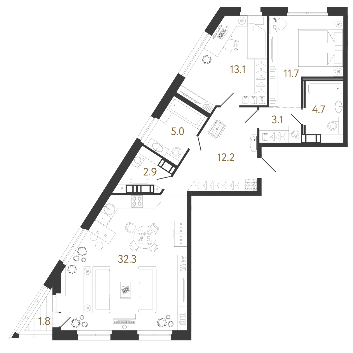 Планировка 2-комнатная 85 м² в жилом комплексе «Куинджи» — Жилой комплекс «Куинджи»
