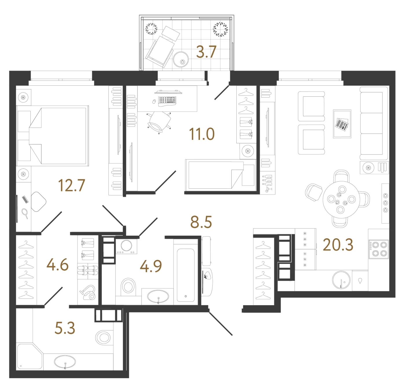 Планировка 2-комнатная 67,3 м² в жилом комплексе «Куинджи» — Жилой комплекс «Куинджи»