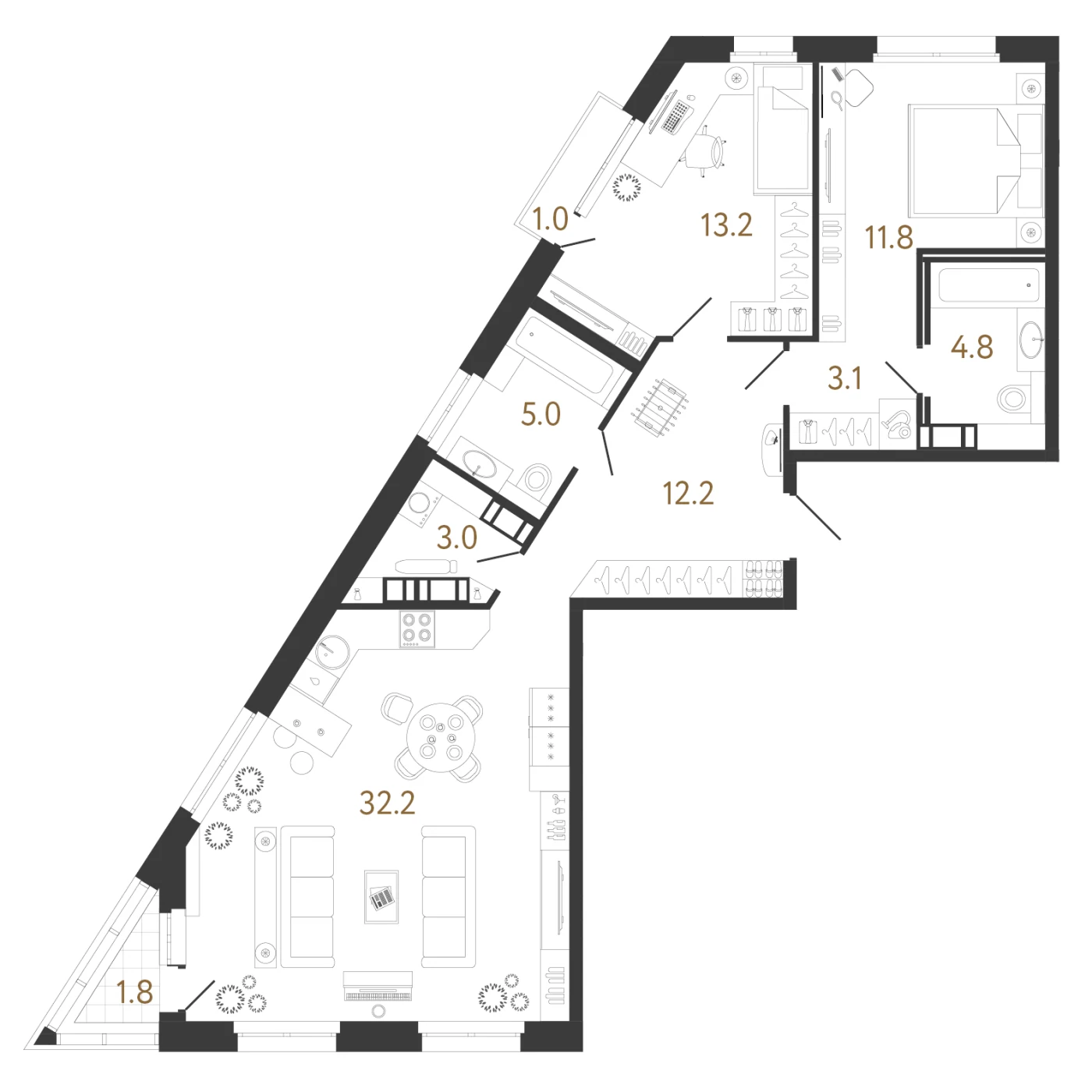 Планировка 2-комнатная 85,3 м² в жилом комплексе «Куинджи» — Жилой комплекс «Куинджи»