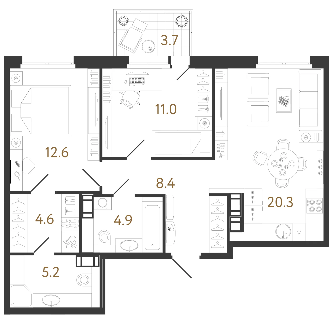 Планировка 2-комнатная 67 м² в жилом комплексе «Куинджи» — Жилой комплекс «Куинджи»