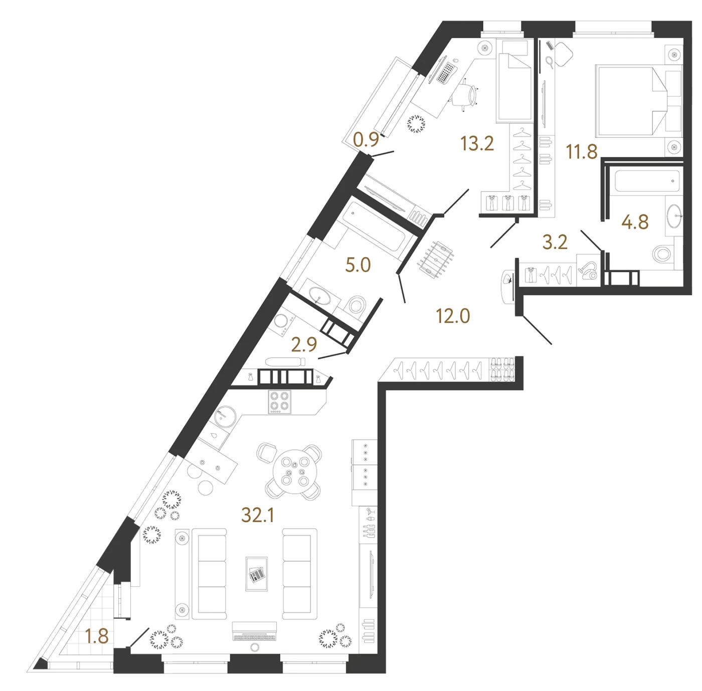 Планировка 2-комнатная 85 м² в жилом комплексе «Куинджи» — Жилой комплекс «Куинджи»