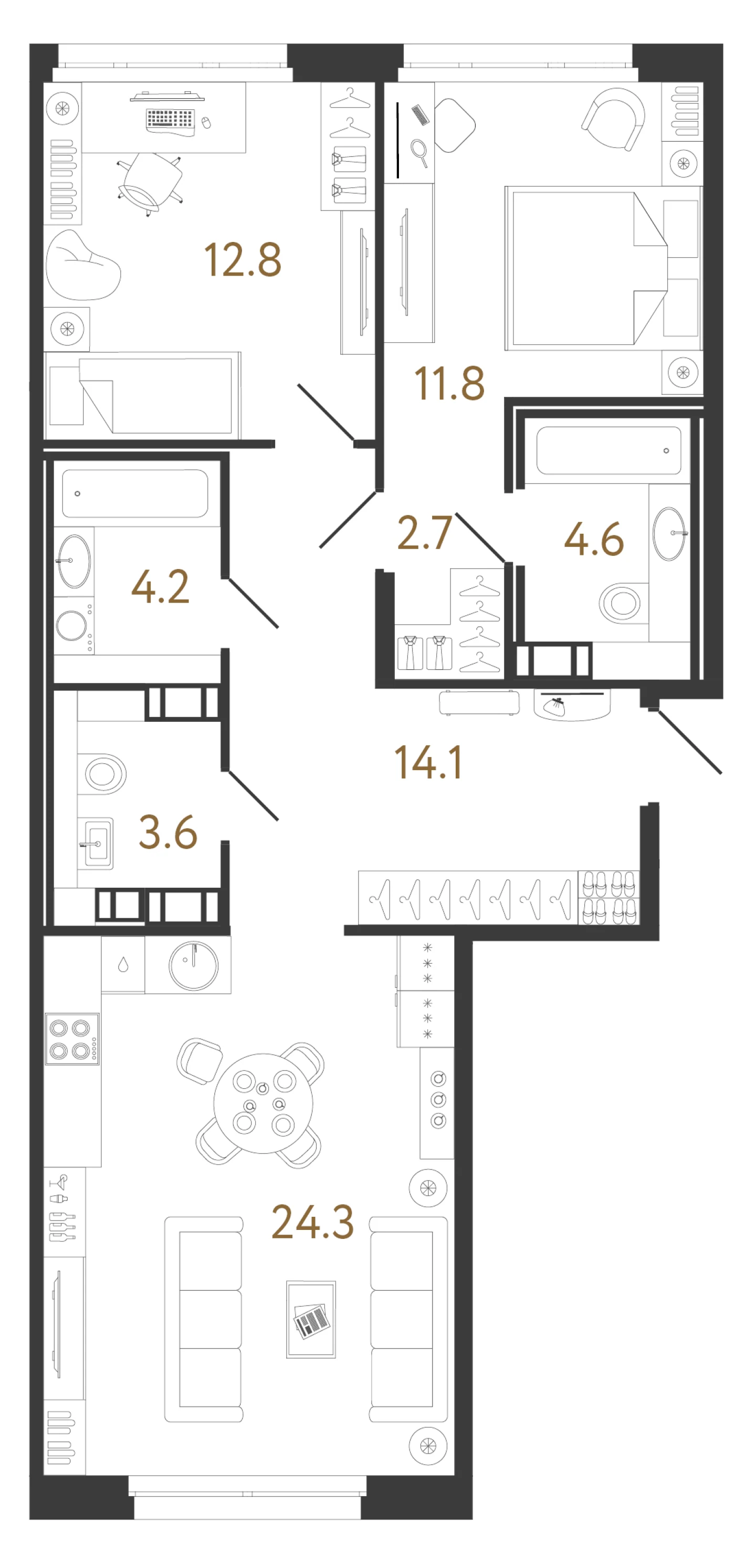 Планировка 2-комнатная 78,1 м² в жилом комплексе «Куинджи» — Жилой комплекс «Куинджи»