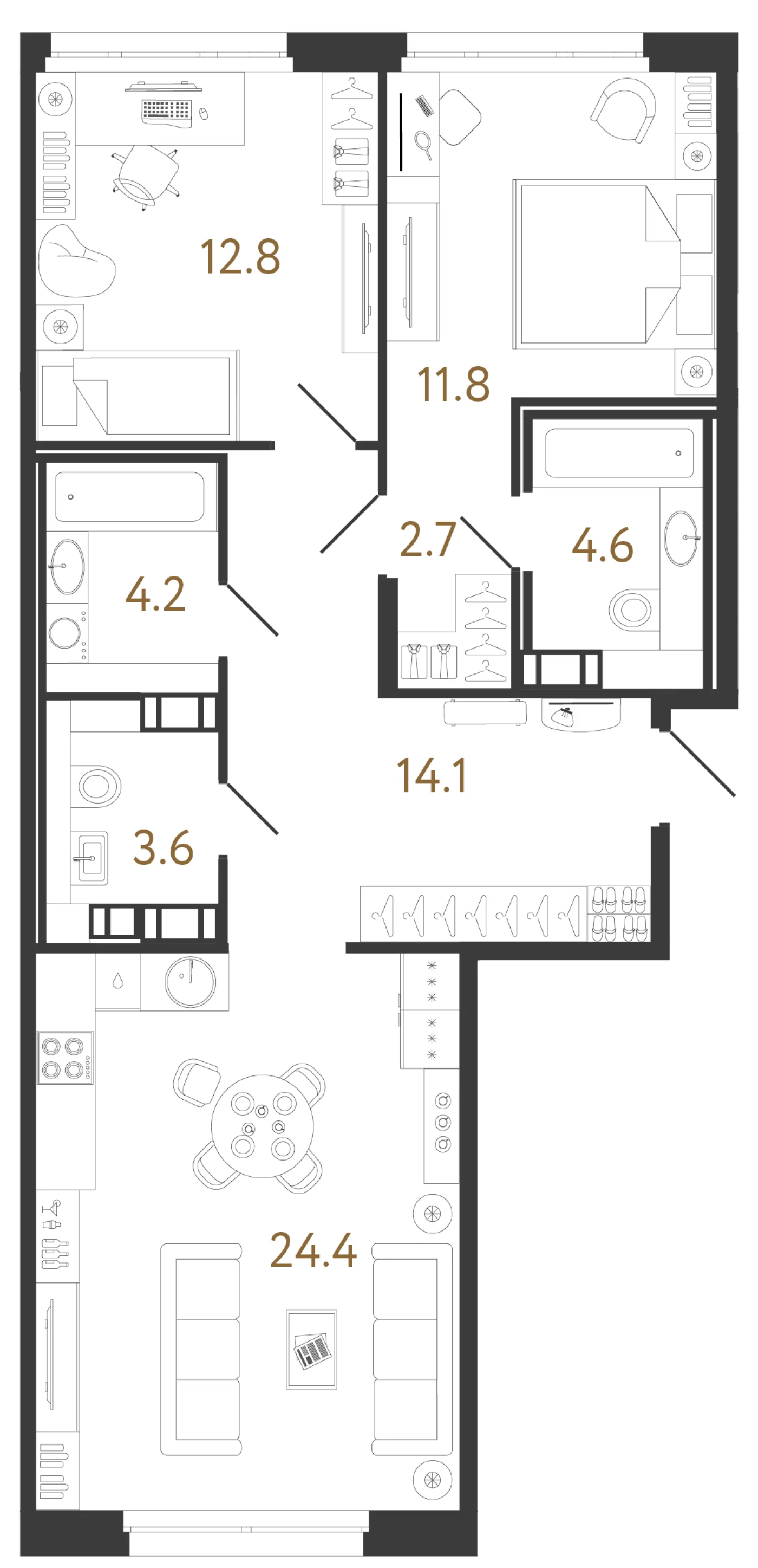 Планировка 2-комнатная 78,2 м² в жилом комплексе «Куинджи» — Жилой комплекс «Куинджи»